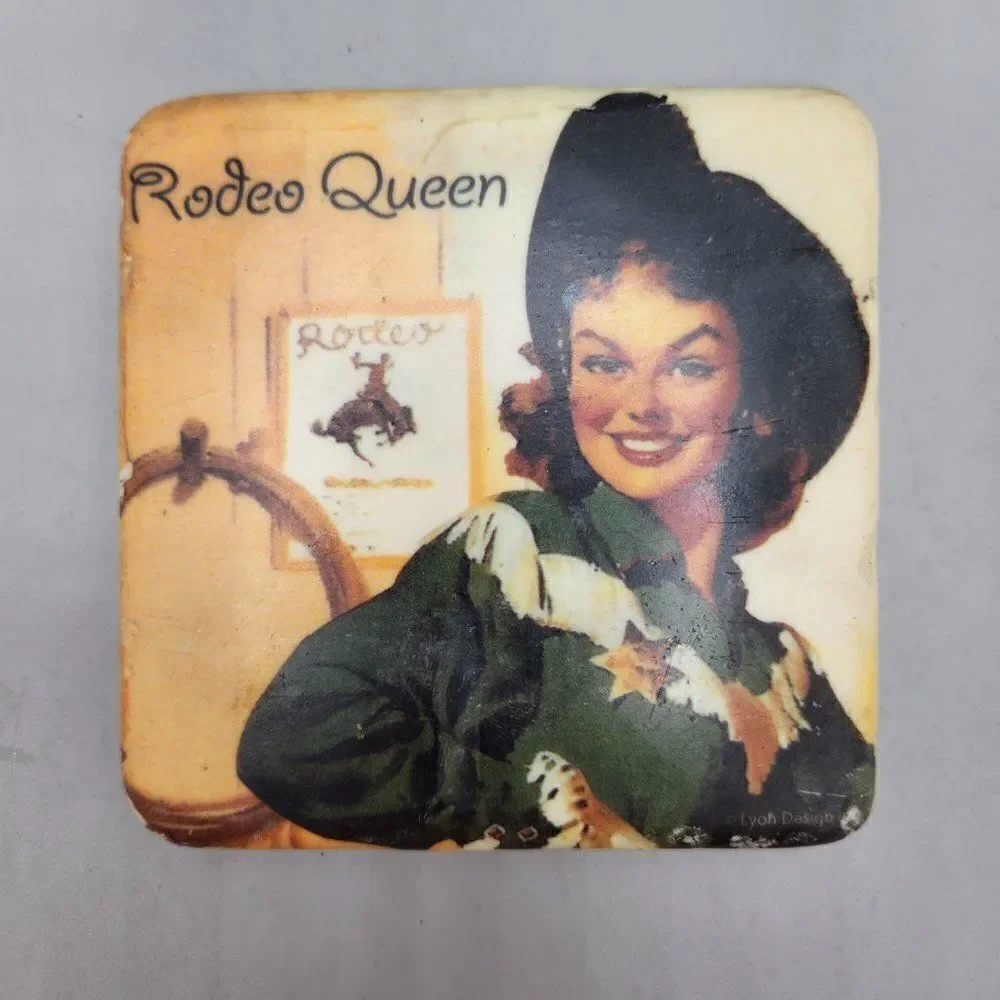 2 Retro Cowgirl Coasters Lyon Design Inc Ceramic Cork 4
